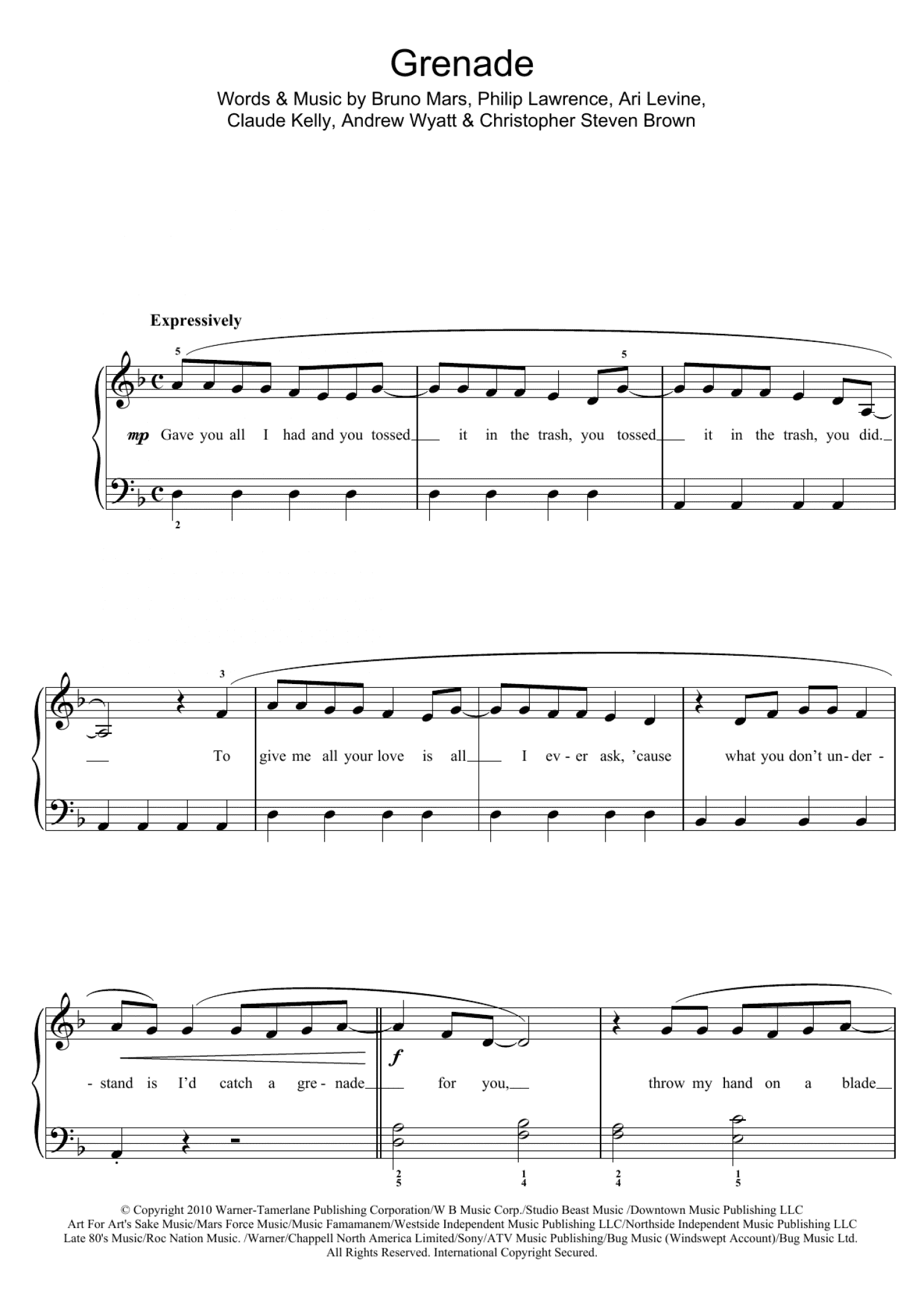 Grenade (Beginner Piano)