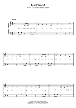 page one of Mad World (Easy Piano)