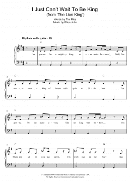 page one of I Just Can't Wait To Be King (from The Lion King) (Easy Piano)