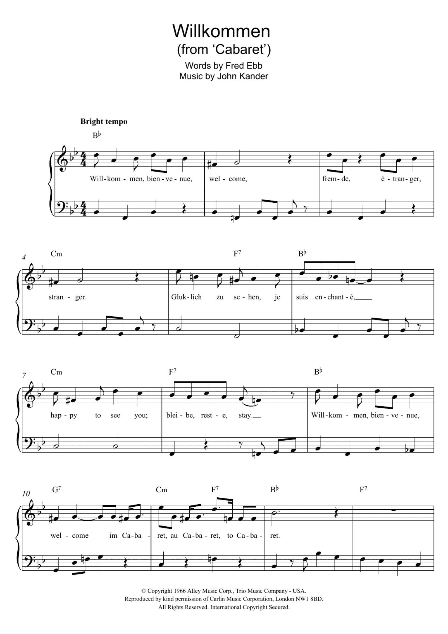 Willkommen (from Cabaret) (Easy Piano)