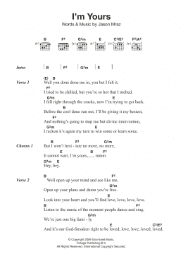 page one of I'm Yours (Guitar Chords/Lyrics)