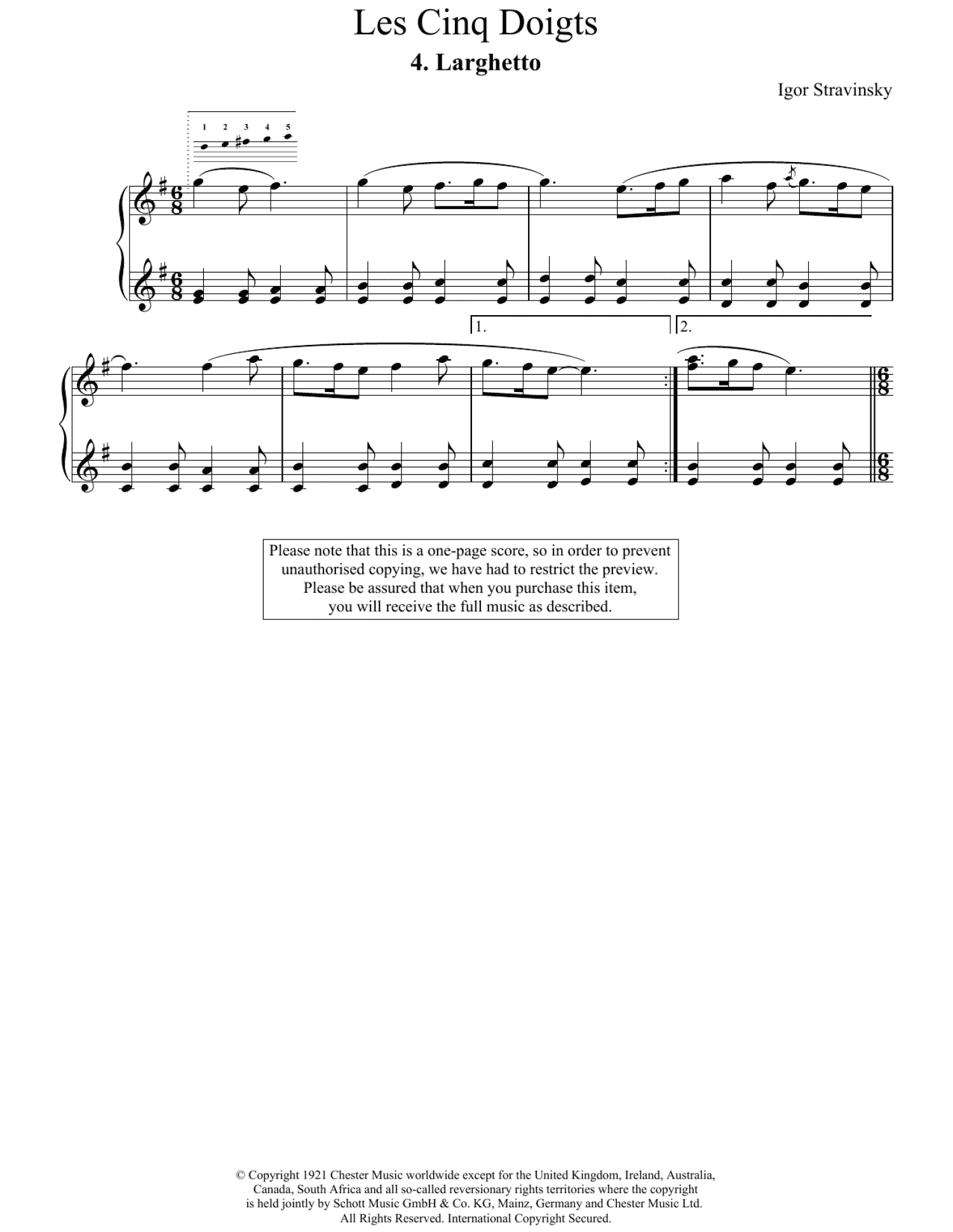 Larghetto (No. 4 From Les Cinq Doigts) (Piano Solo)