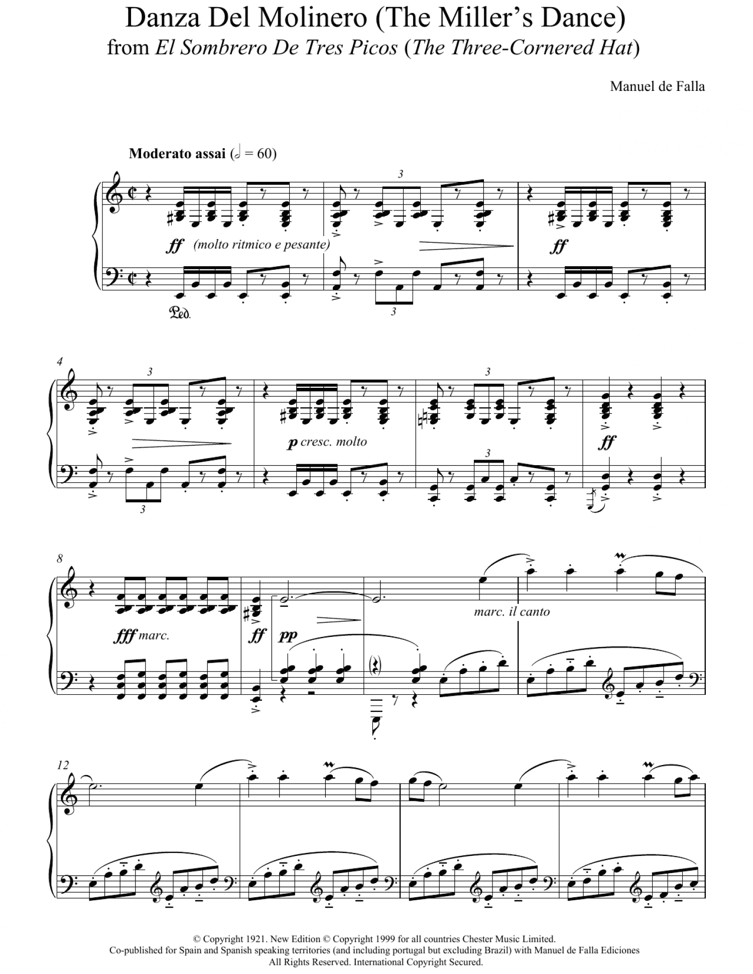 Danza Del Molinero ('The Miller's Dance') (From El Sombrero De Tres Picos ('The Three-Cornered Hat') (Piano Solo)