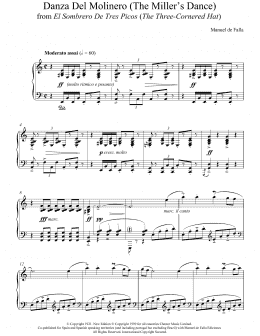 page one of Danza Del Molinero ('The Miller's Dance') (From El Sombrero De Tres Picos ('The Three-Cornered Hat') (Piano Solo)