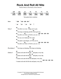 page one of Rock And Roll All Nite (Guitar Chords/Lyrics)