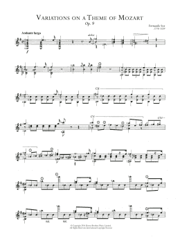 page one of Variations On A Theme Of Mozart Opus 9 (Easy Guitar)