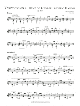 page one of Variations On A Theme Of Handel ("The Harmonious Blacksmith"), Op. 107 (Solo Guitar)