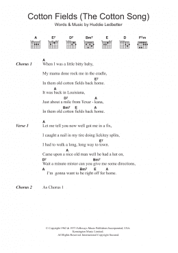 page one of Cotton Fields (The Cotton Song) (Guitar Chords/Lyrics)