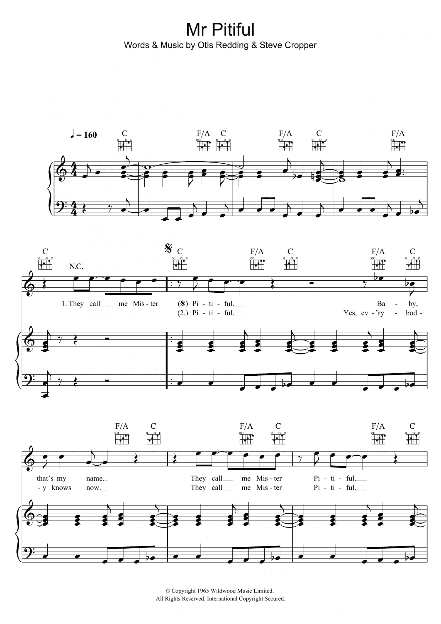 Mr. Pitiful (Piano, Vocal & Guitar Chords)