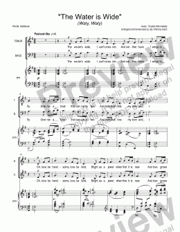 page one of The Water is Wide (satb+pno)