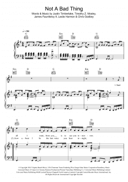 page one of Not A Bad Thing (Piano, Vocal & Guitar Chords)