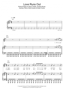 page one of Love Runs Out (Piano, Vocal & Guitar Chords)