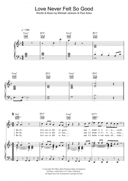 page one of Love Never Felt So Good (Piano, Vocal & Guitar Chords)
