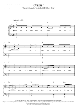 page one of Crazier (Easy Piano)