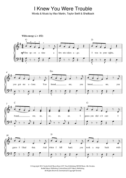 page one of I Knew You Were Trouble (Beginner Piano (Abridged))