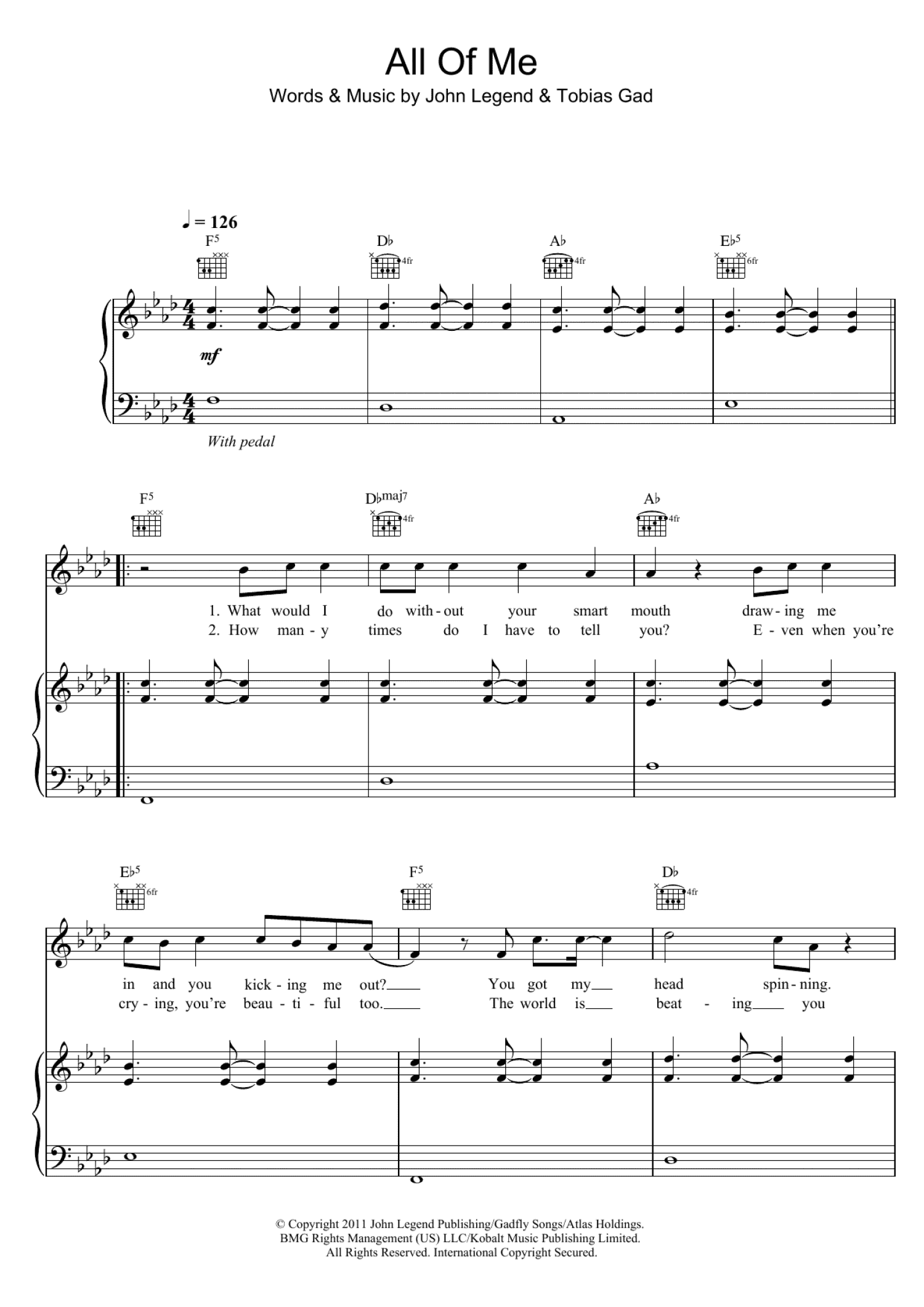 All Of Me (Piano, Vocal & Guitar Chords)