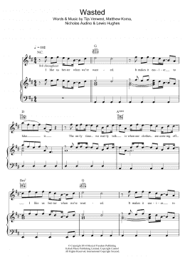 page one of Wasted (featuring Matthew Koma) (Piano, Vocal & Guitar Chords)