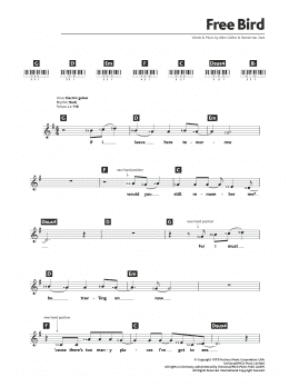 page one of Free Bird (Piano Chords/Lyrics)
