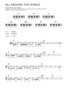 page one of All Around The World (Piano Chords/Lyrics)