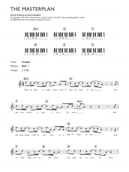 page one of The Masterplan (Piano Chords/Lyrics)