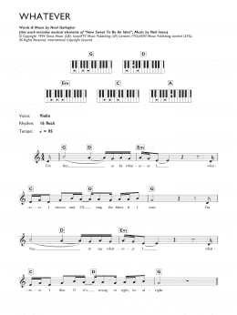 page one of Whatever (Piano Chords/Lyrics)