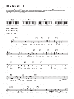 page one of Hey Brother (Piano Chords/Lyrics)