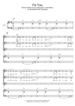 page one of Fix You (Piano, Vocal & Guitar Chords)