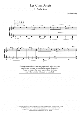 page one of Andantino (No. 1 From Les Cinq Doigts) (Piano Solo)