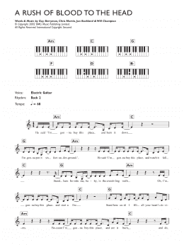 page one of A Rush Of Blood To The Head (Piano Chords/Lyrics)