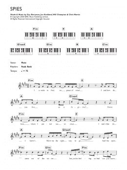 page one of Spies (Piano Chords/Lyrics)