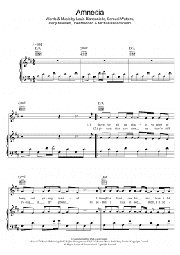 page one of Amnesia (Piano, Vocal & Guitar Chords)