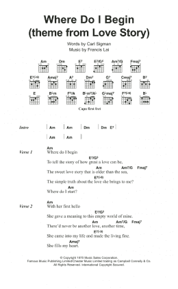 page one of Where Do I Begin (theme from Love Story) (Guitar Chords/Lyrics)