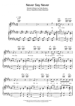 page one of Never Say Never (Piano, Vocal & Guitar Chords)