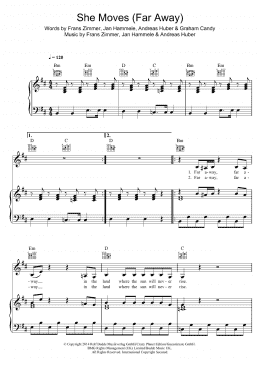 page one of She Moves (Far Away) (Piano, Vocal & Guitar Chords)