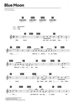 page one of Blue Moon (Piano Chords/Lyrics)