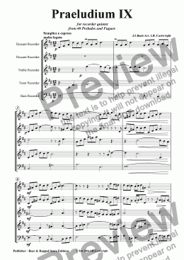 page one of Praeludium IX for recorder quintet