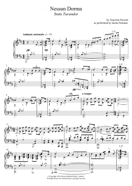 page one of Nessun Dorma (from Turandot) (as performed by Sacha Puttnam) (Piano Solo)