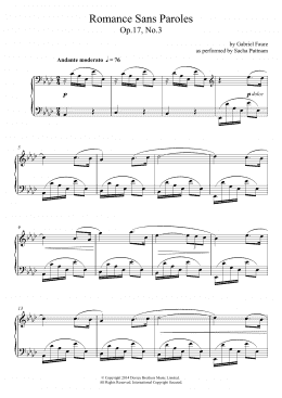 page one of Romance Sans Paroles Op.17, No.3 (as performed by Sacha Puttnam) (Piano Solo)