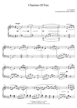 page one of Chariots Of Fire (as performed by Sacha Puttnam) (Piano Solo)