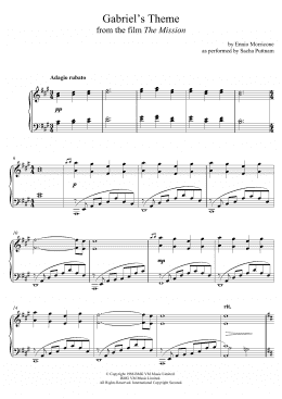 page one of Gabriel's Oboe (from The Mission) (as performed by Sacha Puttnam) (Piano Solo)