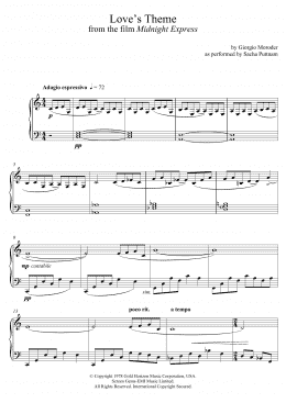 page one of Love's Theme (from Midnight Express) (as performed by Sacha Puttnam) (Piano Solo)