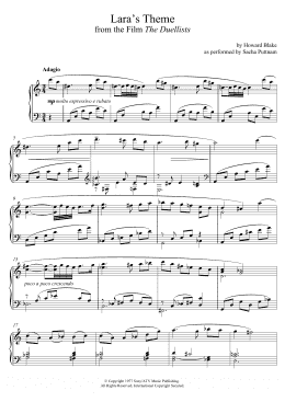 page one of Lara's Theme (From The Duellists) (as performed by Sacha Puttnam) (Piano Solo)
