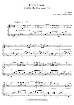 page one of Eric's Theme (from Chariots Of Fire) (as performed by Sacha Puttnam) (Piano Solo)