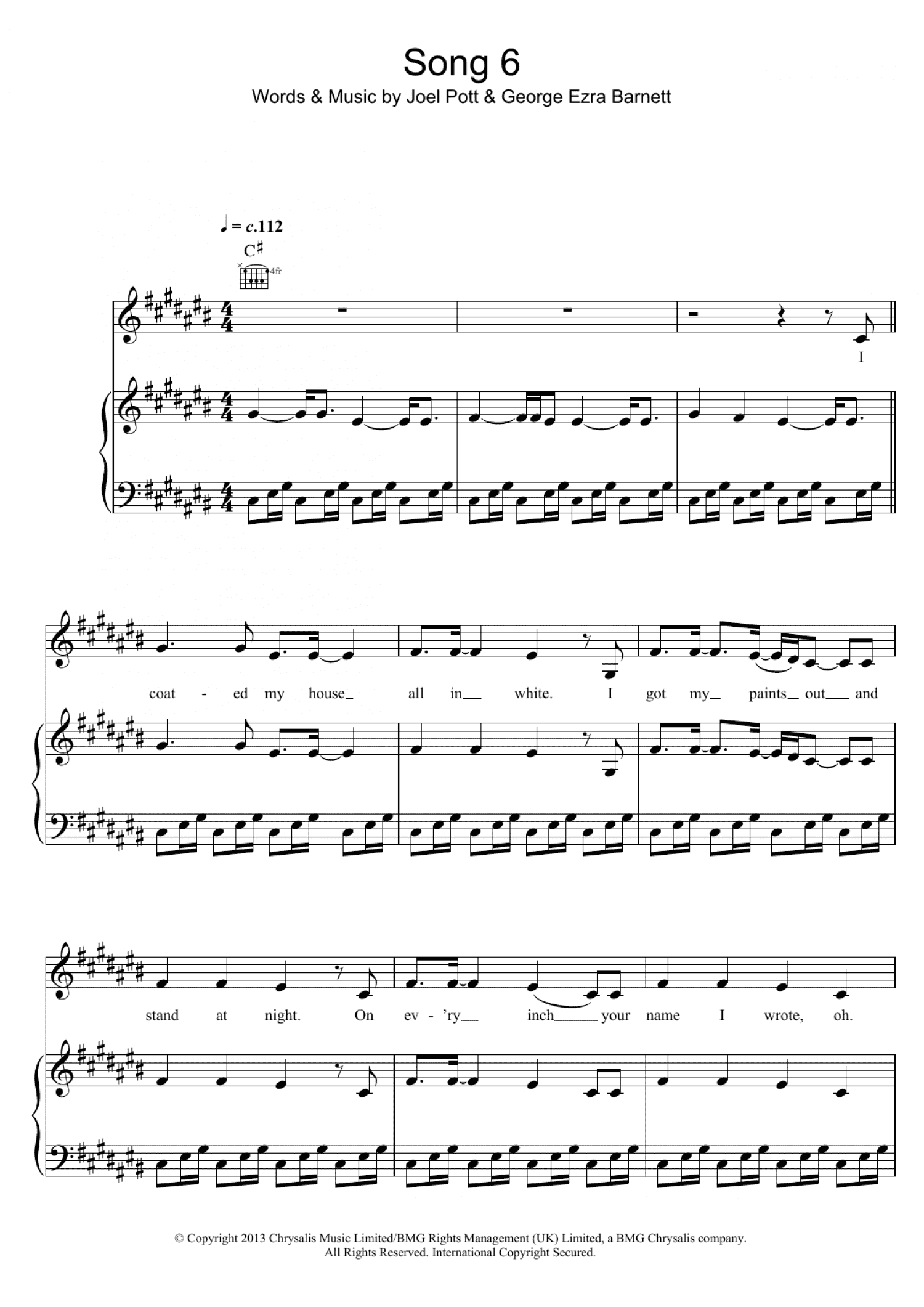 Song 6 (Piano, Vocal & Guitar Chords)