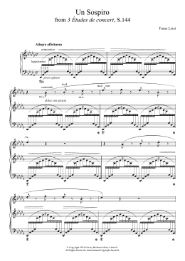 page one of Un Sospiro, For Piano In D Flat Major (grande Études De Concert No. 3) (Piano Solo)