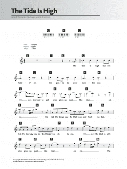 page one of The Tide Is High (Piano Chords/Lyrics)