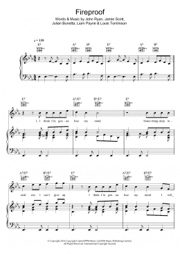 page one of Fireproof (Piano, Vocal & Guitar Chords)