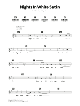 page one of Nights In White Satin (Piano Chords/Lyrics)