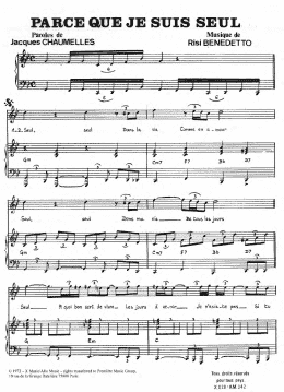 page one of Parce Que Je Suis Seul (Piano & Vocal)