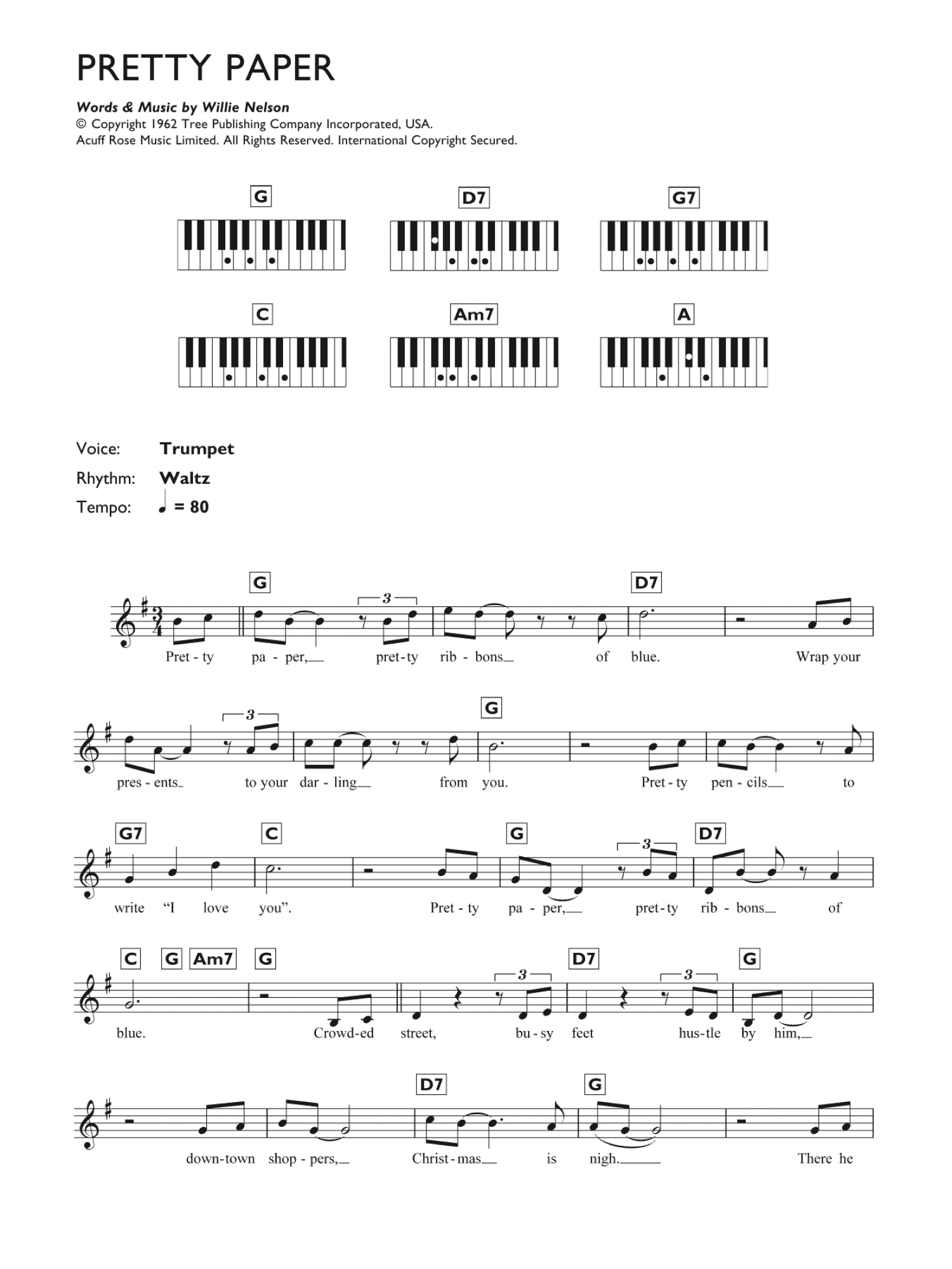 Pretty Paper (Piano Chords/Lyrics)